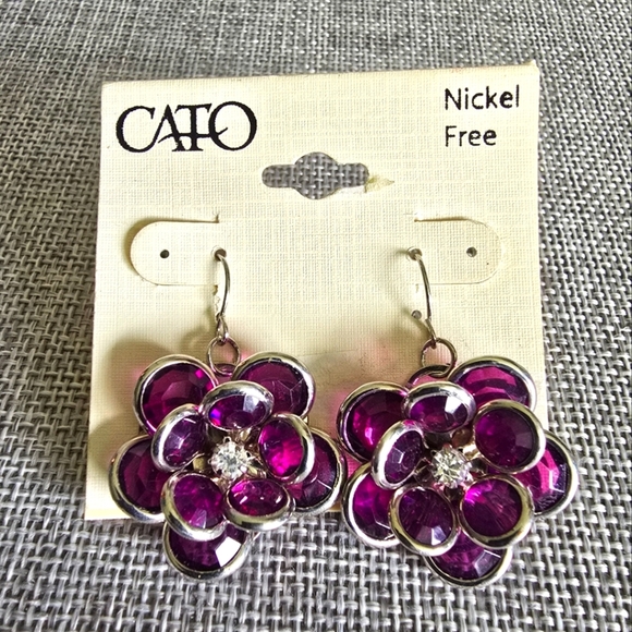 Cato Purple Silver Floral Dangle Earrings - Picture 1 of 3